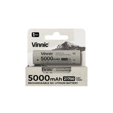 Vinnic 21700 rechargeable lithium-ion battery 5000mAh 3.6V 18Wh, showcasing Silicon Carbon Lithium Battery technology and higher energy density.