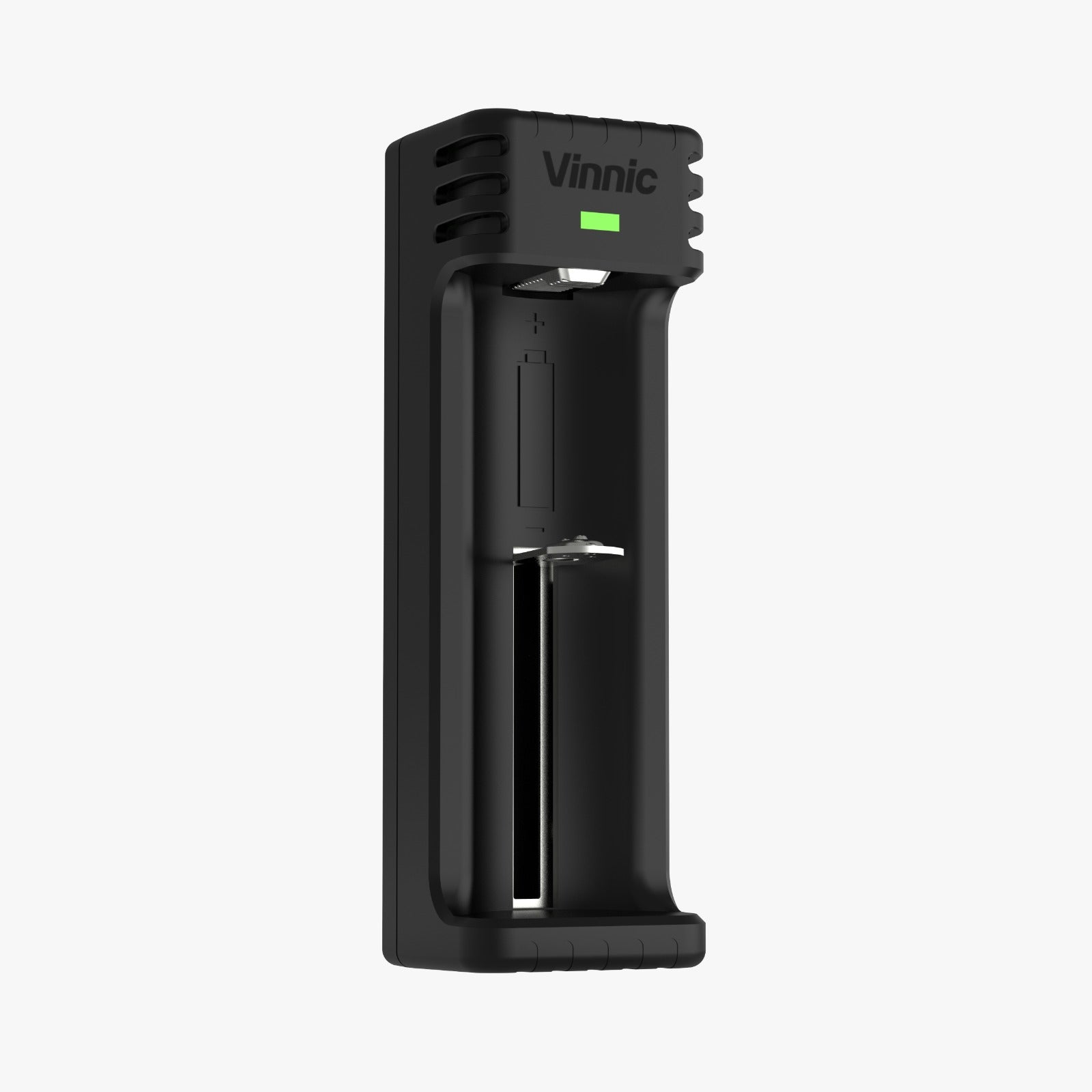 Vinnic 21700 Li‑ion battery charger with USB‑C 5V/1A input and 4.2V/1A output, compatible with SiC 21700 cells