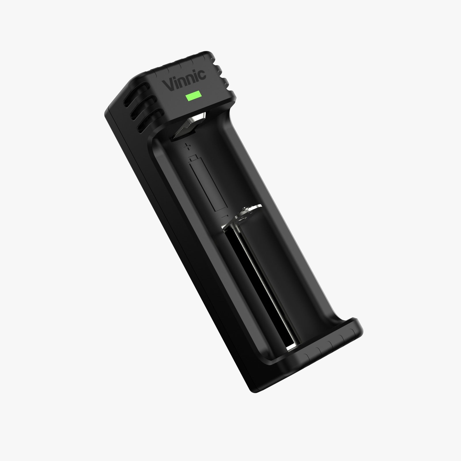 Vinnic 21700 Li‑ion battery charger with USB‑C 5V/1A input and 4.2V/1A output, compatible with SiC 21700 cells