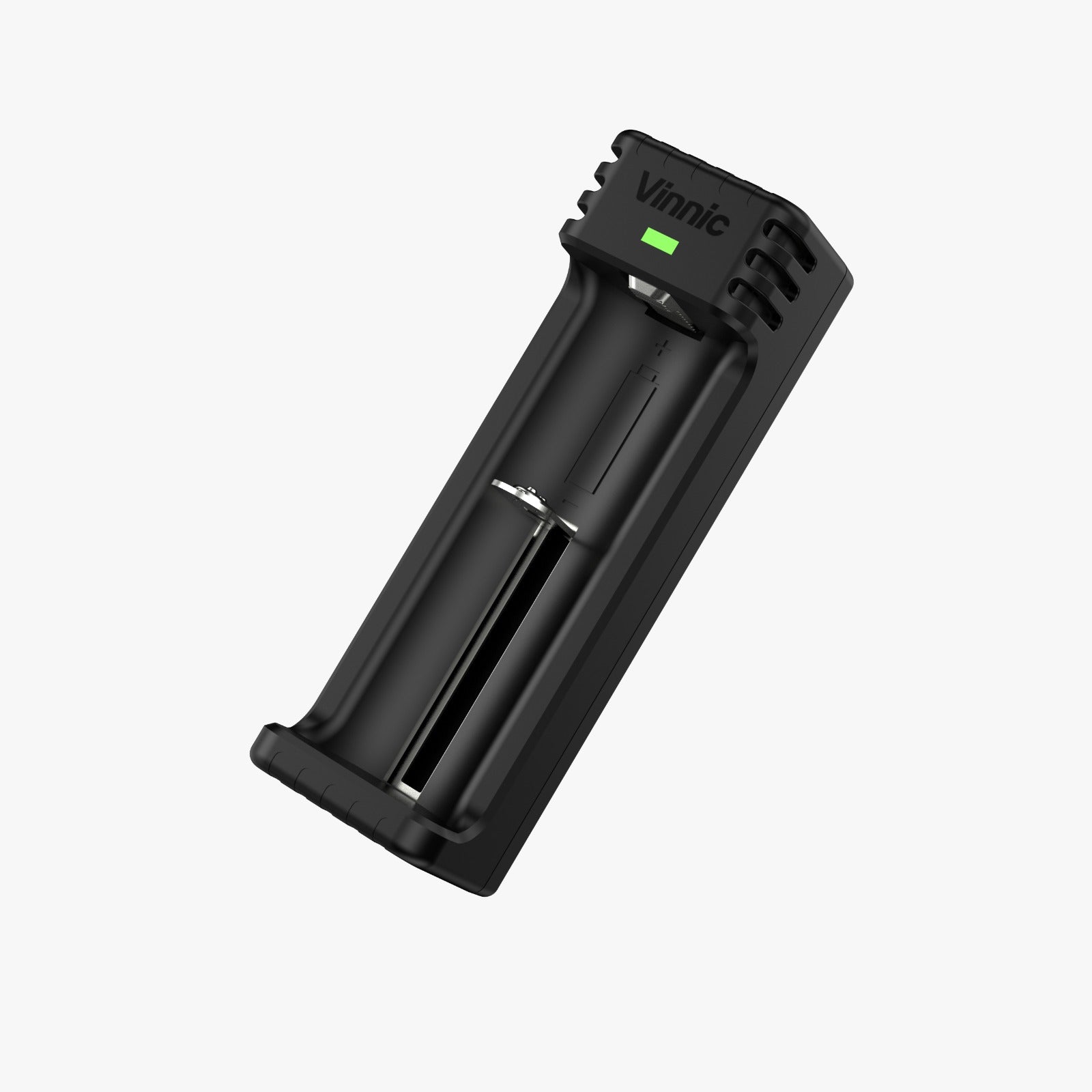 Vinnic 21700 Li‑ion battery charger with USB‑C 5V/1A input and 4.2V/1A output, compatible with SiC 21700 cells