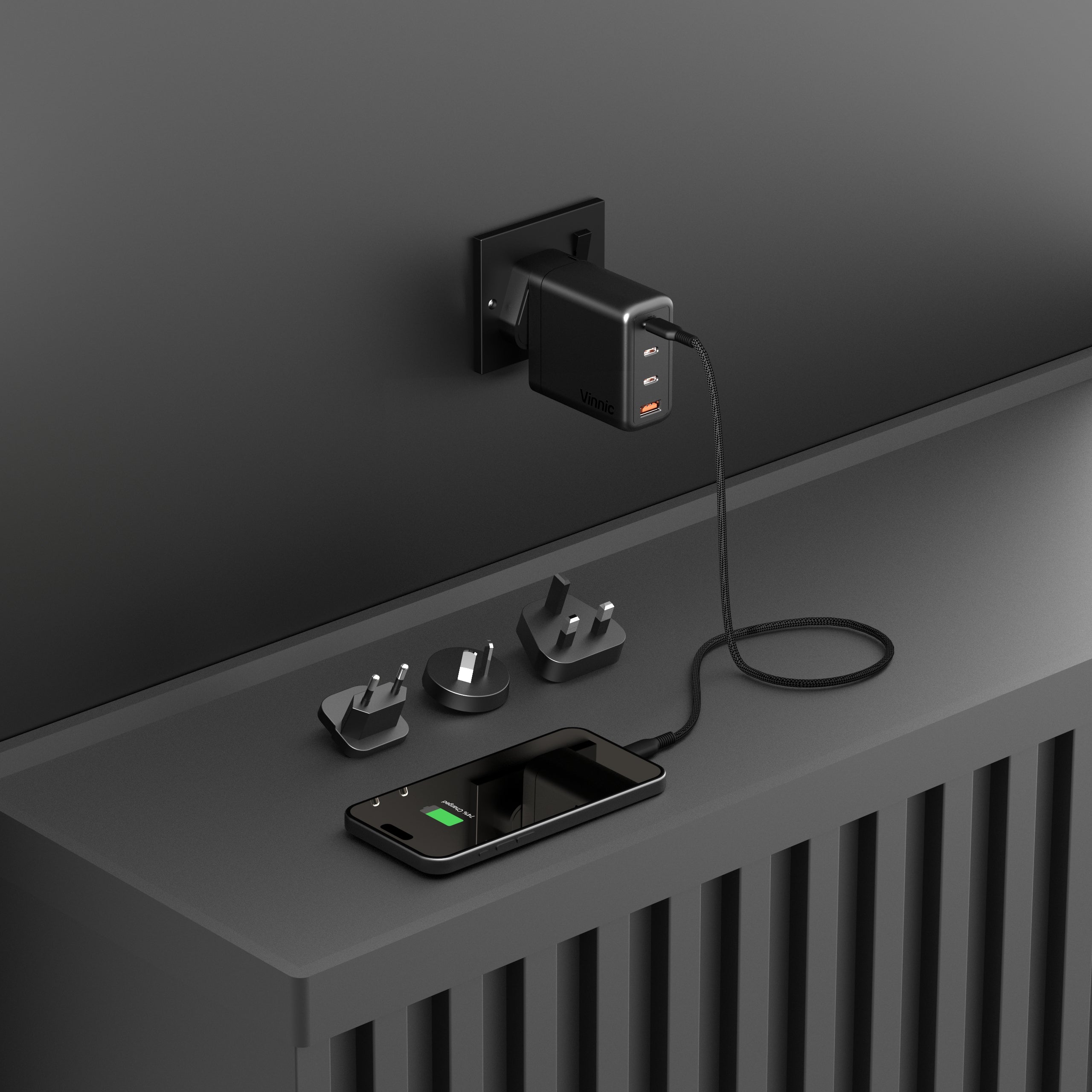Vinnic GaNgapurna 100W GaN 旅行充電器，帶美國 歐盟 英國 插頭