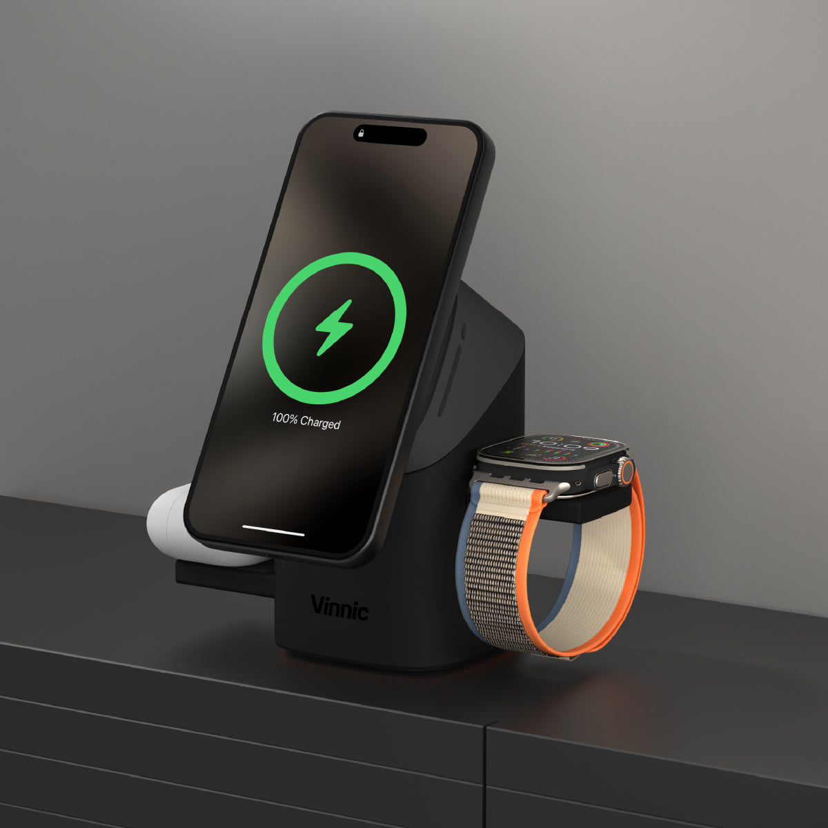 Vinnic OWL PEAK 3 磁吸無線充電座 | Qi2.2 25W 快充、支援 Apple/Samsung 雙系統手錶