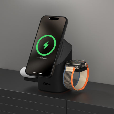Vinnic OWL PEAK 3 磁吸無線充電座 | Qi2.2 25W 快充、支援 Apple/Samsung 雙系統手錶