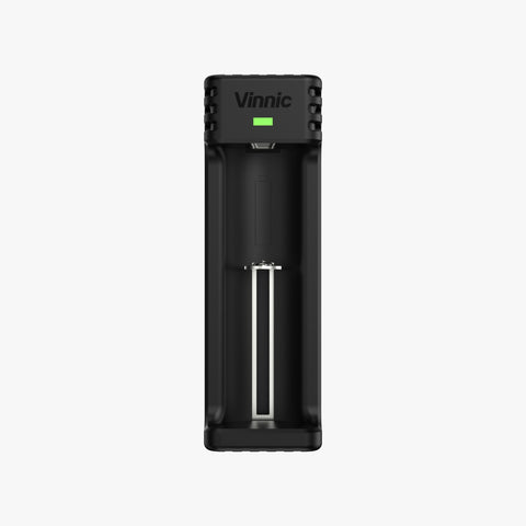 Vinnic 21700 Li‑ion battery charger with USB‑C 5V/1A input and 4.2V/1A output, compatible with SiC 21700 cells