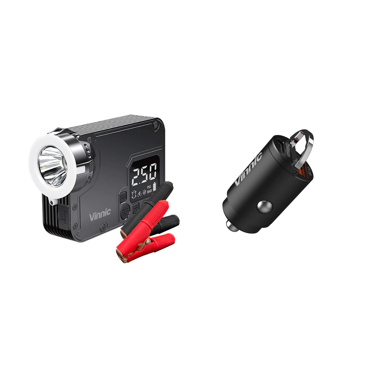 Vinnic 8,000mAh 12V 多功能車用緊急啟動電源 (救護車寶/過江龍)& 30W PD QC 2 輸出迷你車用充電器