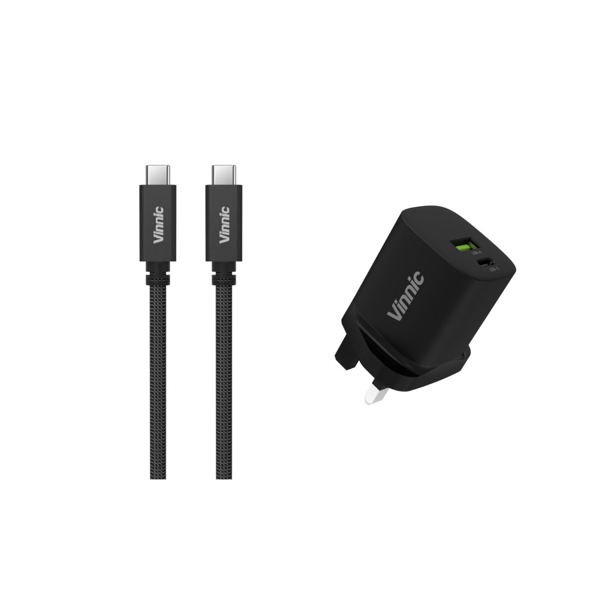 【Bundle Deal】Vinnic FERNOW 30W 2 ports Charger + 8K 100W USB-C to USB-C Cable - Shadow