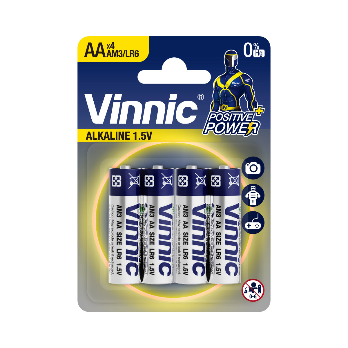 Vinnic Alkaline Battery AA AM3 / LR6 (1.5V) - 4Count