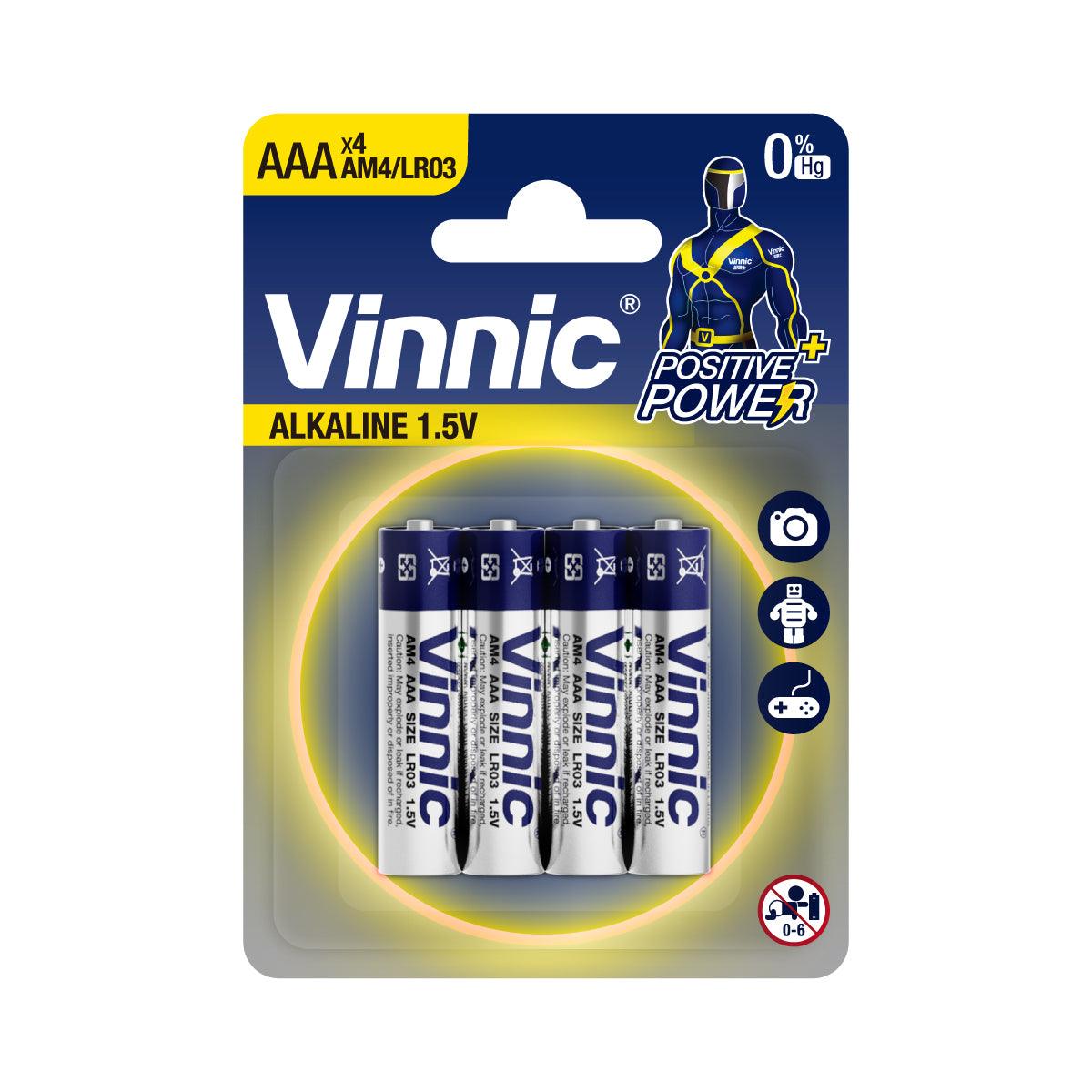 Vinnic Alkaline Battery AAA AM4 / LR03 (1.5V) - 4CountVinnic Alkaline Battery AAA AM4 / LR03 (1Vinnic Power