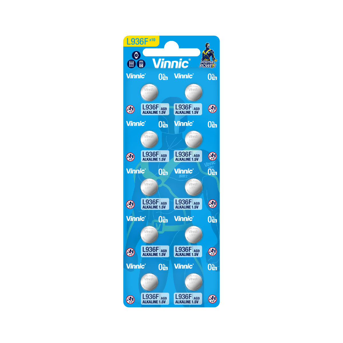Vinnic Alkaline Button Cell AG9 / L936F (1.5V) - 10Count