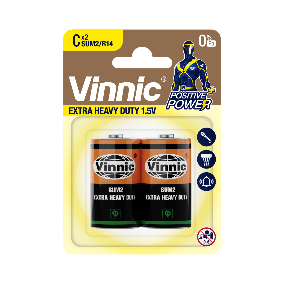 Vinnic 高功率碳性電池 C SUM2 / R14 (1.5V) - 2粒裝