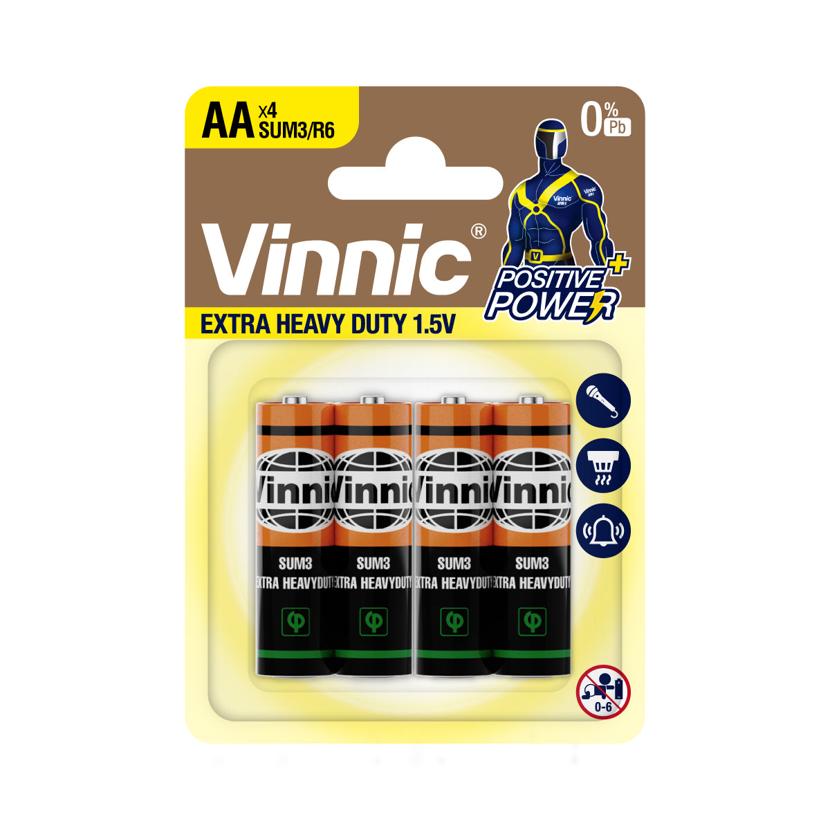 Vinnic Zinc Chloride Battery Extra Heavy Duty AA SUM3 / R6 (1.5V) - 4Pcs