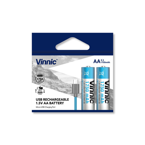 Vinnic USB 可充電電池 1.5V AA（2粒裝）