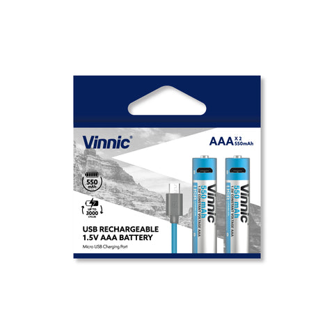 Vinnic USB Rechargeable Battery 1.5V AAA (2 Pcs)